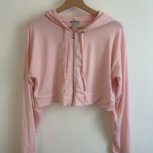 Forever 21 Light Pink Cropped Zip-Up Hoodie